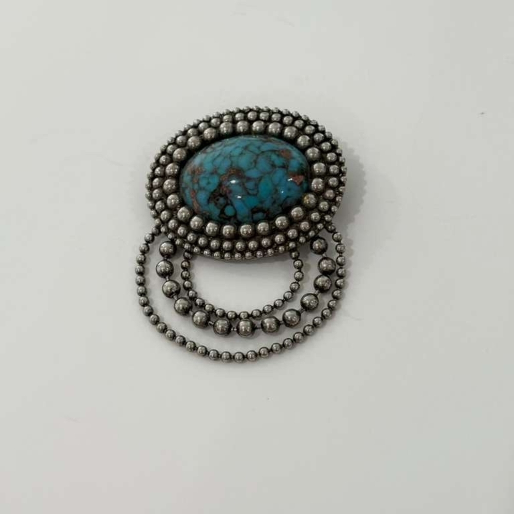 Turquoise and Silver Beaded Women's Brooch